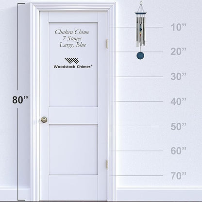 Woodstock Wind Chimes for Outside, Outdoor Decor, Outdoor and Patio Decor, Porch Decor, Meditation, Yoga Awareness Relaxation 24" Woodstock Chakra Chime Seven Stones Large Size Blue Wind Chime (CC7LB)