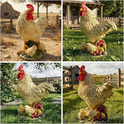 11.5" Chicken Bird Statue - Rustic Home Accents, Realistic Animal Sculptures, Resin Figurines, Yard Art, Funny Farm Sculpture, Garden Decor