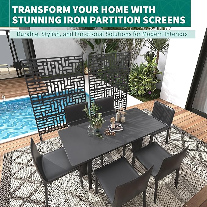 Garveelife Metal Privacy Screen 72" H×47" W for Outdoor Freestanding Decorative Privacy Wall Panels with Stand, Patio Balcony Screens for Outside Divider Deck Porch Garden, 1PC