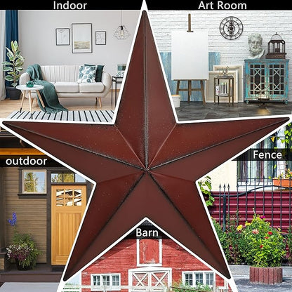 VIVICOMFY 6" 9" 12"（3pieces Red Black Barn Star Texas Stars Art-Metal Stars for Outside Rustic Vintage Western Wall Decor Country Home Farmhouse Wall Decorations