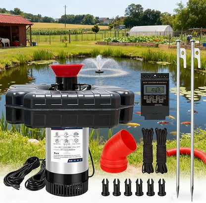 Pond Fountain Aerator 1 HP, 750 W 15,000 GPM 110V/120V Includes 100-foot Power Cord Pond Aerator Multi-Function Timer Ond Fountain Suitable for Ponds and Lakes