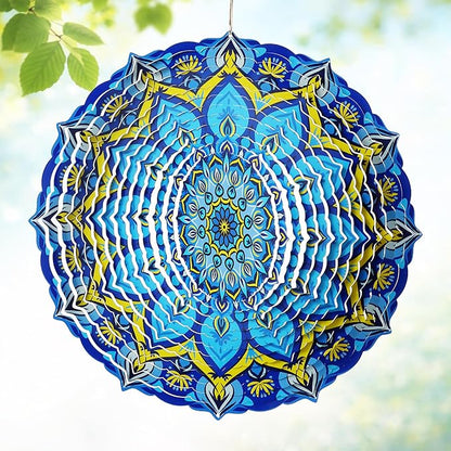 Hanging Wind Spinner 12 Inch, Mandala 3D Stainless Steel Wind Spinner, Garden Yard Patio Decor, Indoor Window Wall Art for Meditation, Mindfulness, Breathwork, Calming Gift