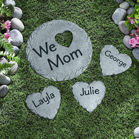 Let's Make Memories Personalized Garden Stone - Resin - Custom Garden Décor - Round Stone with Heart Cutout - for Dad - for Father's Day