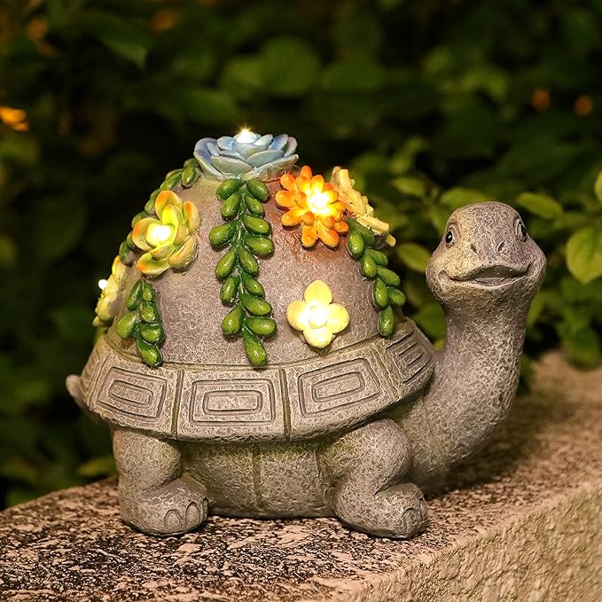 Solar Garden Turtle Decor Outdoor Statue - Turtle with LED Waterproof Sculptures Lights, Cute Pond/Yard Statues Outside Decoration, Home, Lawn, Patio, Resin Animal Ornament, Gardening Gift