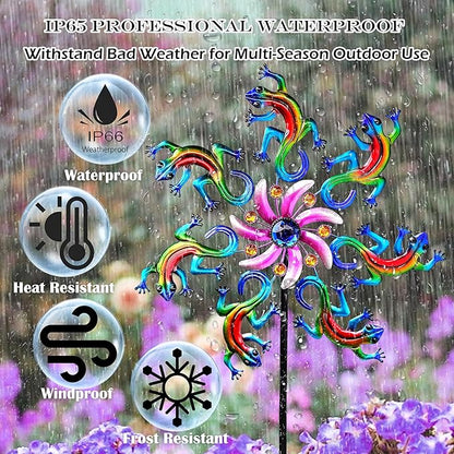 58" Metal Lizard Wind Spinner with Larger Garden Stake, Windmill,Wind Sculptures for Yard and Garden Lawn Patio Decor(Blue)