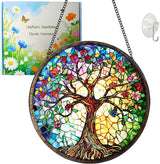Tree of Life Suncatcher Stained Glass Suncatchers Stained Glass Ornament for Home Decor Indoor Wall Art Gift for Mother Women Friends (Tree of Life-F, M)