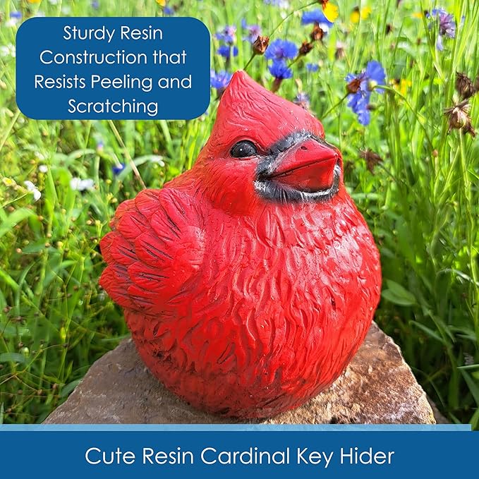 Gift Essentials Stocky Cardinal Garden Statue and Key Hider - Hides a Secret Extra Hidden Key Outside in Garden, Yard or Porch