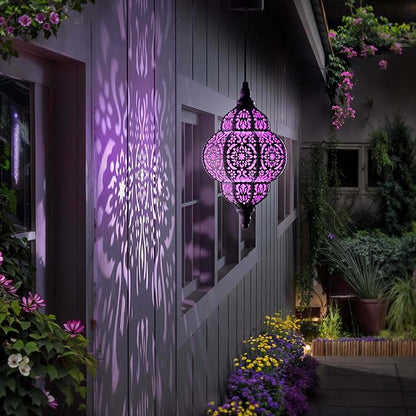 Hapjoy Hanging Solar Lights Outdoor Garden Decor Solar Lantern Waterproof Plastic Moroccan Outdoor Decorations for Patio Pathway Yard Backyard Garden Decorative (2, Purple)