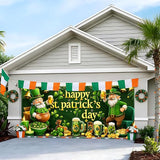St Patrick’s Day Garage Door Banner 157.5x70.9in Large Garage Door Cover Outdoor Shamrock Leprechaun Decorations for House Exterior Party Decor with Grommets Rope