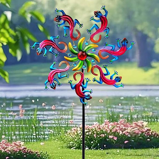 58" Lizard Wind Spinner with Metal Garden Stake, Larger Wind Sculptures for Yard and Garden Lawn Patio Decor(Purple-red)