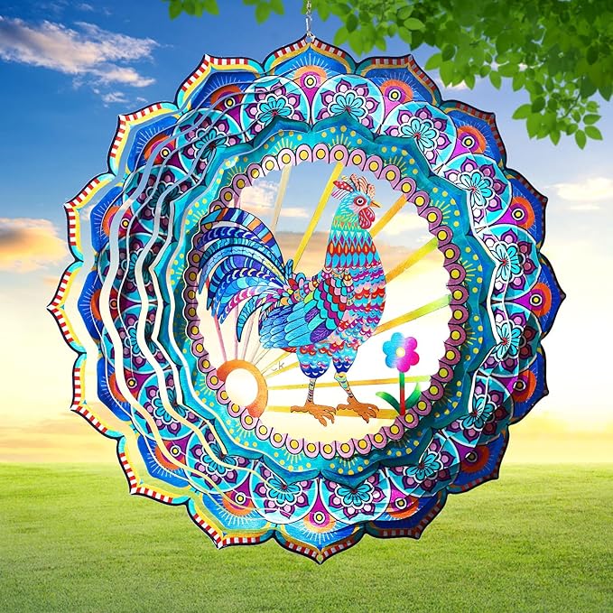 Aoedelyart Rooster Wind Spinner for Yard and Garden,12in Wind Spinners Outdoor Rooster Gifts,Chicken Gifts for Women Mother Grandma Wife Men Father,Garden Decor Metal Hanging Yard Art Wind Sculpture