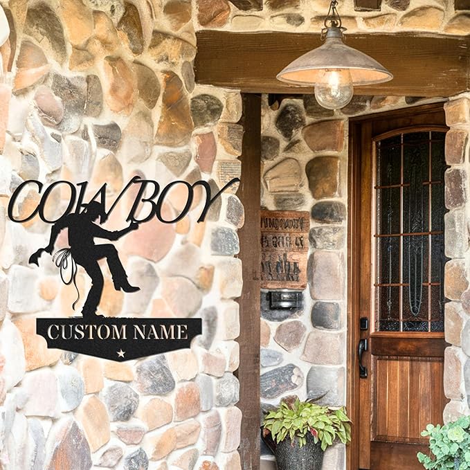 Personalized Cowboy Metal Sign, Custom Metal Sign, Vintage Cowboy Wall Decor, Rustic Name Plaque, Rustic Western Wall Art