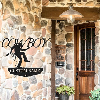 Personalized Cowboy Metal Sign, Custom Metal Sign, Vintage Cowboy Wall Decor, Rustic Name Plaque, Rustic Western Wall Art