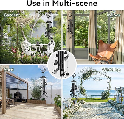 Wolf Wind Chimes for Outside, 32" Decorative Wind Chimes Wolf Gifts for Women, Memorial Windchimes Outdoors with S Hook for Patio Garden Decor, Birthday Gifts for Mom Grandma (Black)