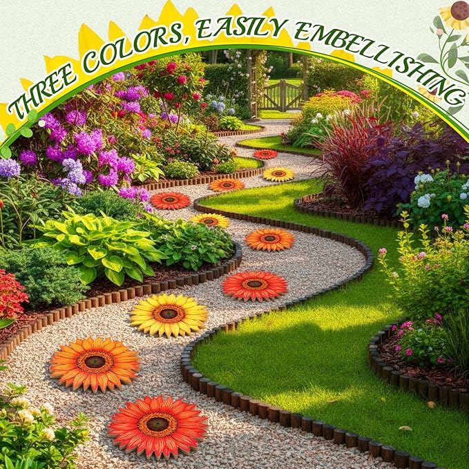 Fiwochic 3 Pack Sunflower Stepping Stones for Garden 9.8 Inch Wooden Dimensional Outdoor Decorative Pavers Stones for Patio Walkway Yard Art Decor, 3 Colorful Color