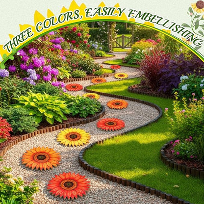 Fiwochic 3 Pack Sunflower Stepping Stones for Garden 9.8 Inch Wooden Dimensional Outdoor Decorative Pavers Stones for Patio Walkway Yard Art Decor, 3 Colorful Color