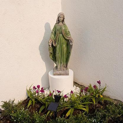 Virgin Mary Statue, 31.1'' H Outdoor Statue Garden Decor Mother Mary Statue for Patio Yard Home Hallway Entryway Magnesium Oxide Stone Large Outdoor/Indoor Decor Sculptures Gray Green
