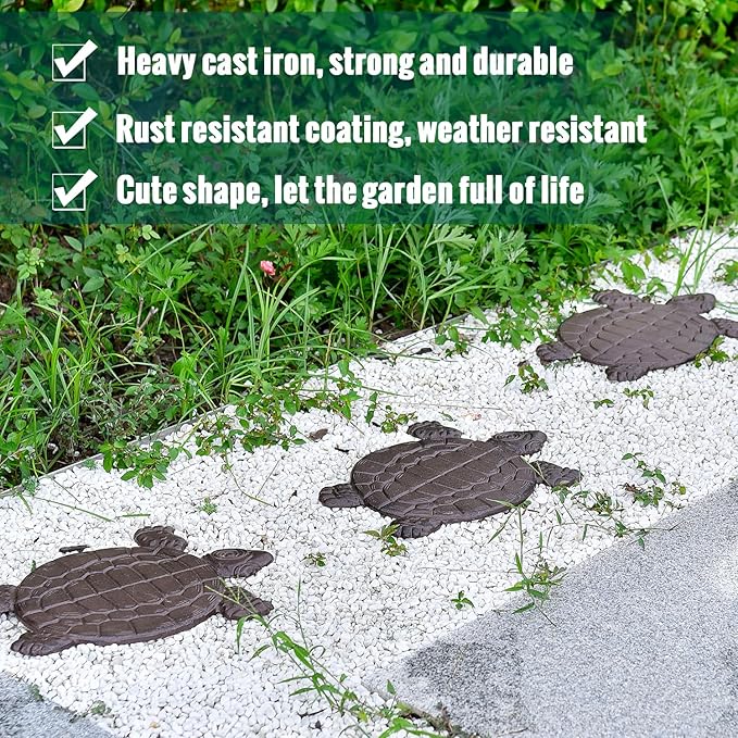 Sungmor Cast Iron Turtle Stepping Stones, Sturdy Metal Stepping Mat for Front Door, Outdoor Walkway Decorative Statue, Garden Path Pavers for Yard Lawn Landscaping