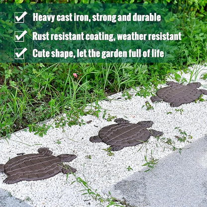Sungmor Cast Iron Turtle Stepping Stones, Sturdy Metal Stepping Mat for Front Door, Outdoor Walkway Decorative Statue, Garden Path Pavers for Yard Lawn Landscaping