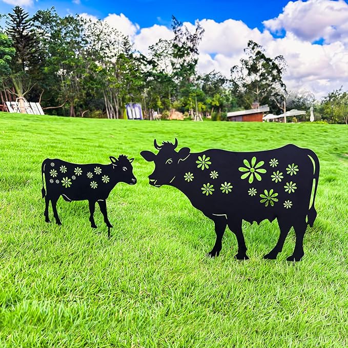 Cow Metal Stakes Garden Decor,Gifts for Women/Men/Cow Lovers,Black Silhouette Statues Outdside Decoration for Summer Garden Decor,Patio,Lawn,Backyard,Pathway,Forests,Walkway