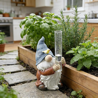 Rain Gauge Outdoor, 8Inch Resin Garden Gnome Rain Gauge Hand Painted Gnome Statue with Plastic Gauge, Decorative Yard Gnome for Outdoor Garden Yard Lawn Decor