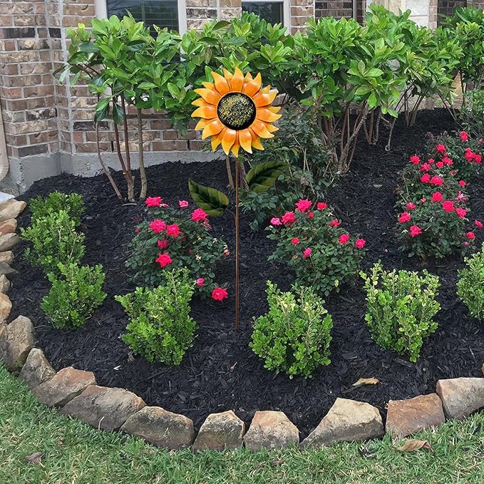Grace Home Metal Sunflower Garden Stake,Sunflower Garden Patio Lawn Yard Stake Metal Sunflower Patio Garden Yard Outdoor Decoration 32''H