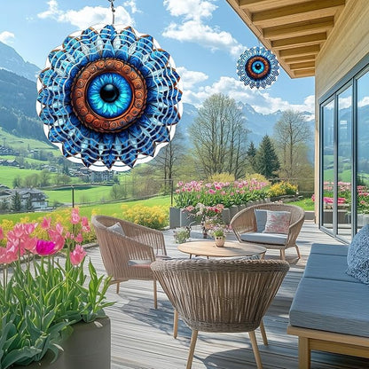 Mandala Eye Wind Spinners Outdoor, Hanging Wind Spinner for Garden Decoration, 8 inch 3D Stainless Steel Metal Wind Sculpture for Indoor/Outdoor Decor