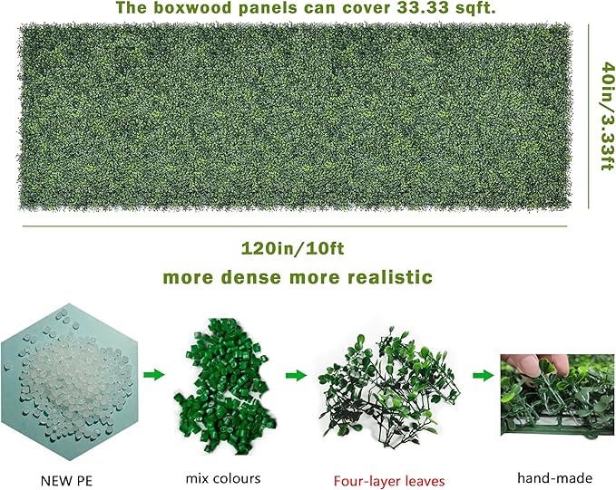 Bybeton Grass Wall Panels, 40"x120" Artificial Ivy Privacy Fence Screen for Balcony & Patio, Lush Greenery Backdrop Wall, UV-Protected Boxwood Panels for Outdoor Hedge Wall, Odorless Grass Wall Decor