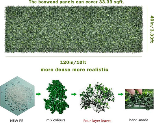 Bybeton Grass Wall Panels, 40"x120" Artificial Ivy Privacy Fence Screen for Balcony & Patio, Lush Greenery Backdrop Wall, UV-Protected Boxwood Panels for Outdoor Hedge Wall, Odorless Grass Wall Decor
