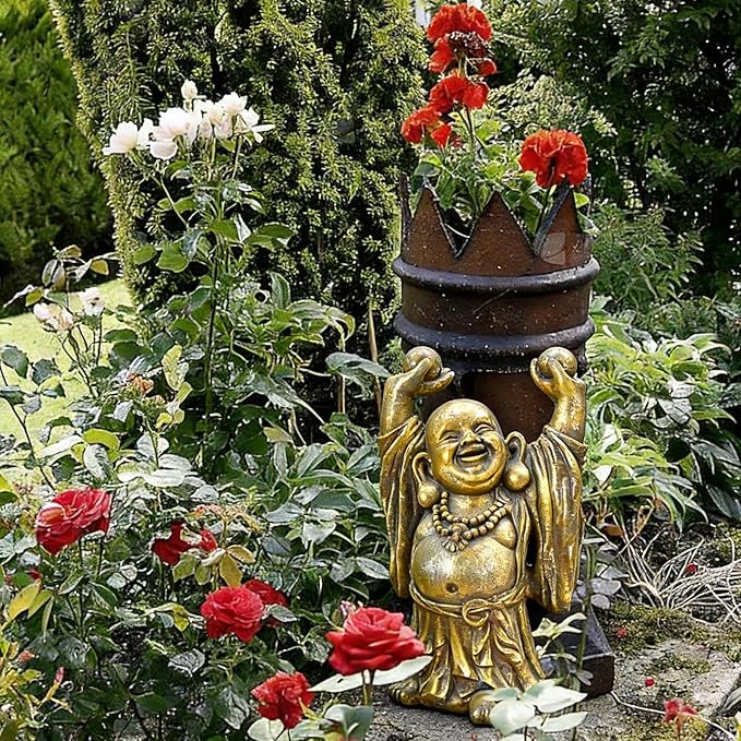 17" Laughing Buddha Statue Outdoor, Large Buddha Statue, Zen Garden Decor Gifts for Room/Patio/Deck/Porch Yard Art Decoration