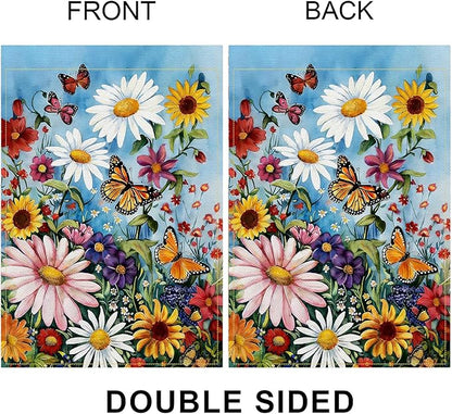 Balgardekor Daisy Flower Garden Flag Double Sided Butterfly Seasonal Floral Yard Ourdoor Decoration 12x18 Inch Outside Small Yard Flag (Butterfly, 18"L x 12"W)