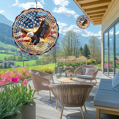 American Eagle Wind Spinner Outdoor, USA 250th Anniversary Wind Chime, 8 Inch 3D Metal Garden Wind Spinner, Stainless Steel Patriotic Yard Hanging Decor Gift