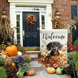Floral Dachshund Garden Flag Fall Yard Flag Wildflower Dog Garden Flags Orange Autumn Lawn Flags Welcome Thanksgiving Outdoor Flags for Outside 12x18 Double Sided Small
