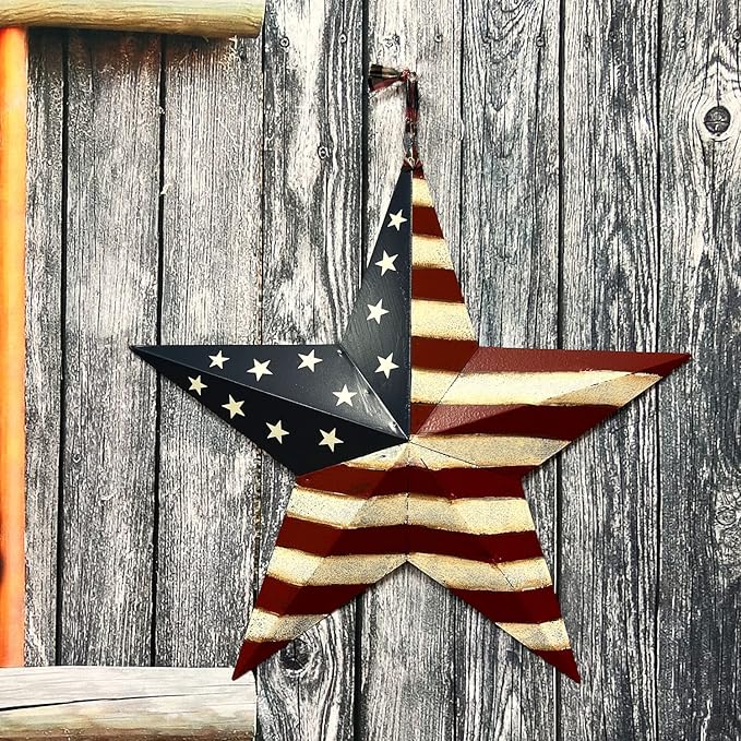 Metal American Flag Barn 3D Star Wall Decor Americana Stars Stripes Patriotic Decorations (22"X22")