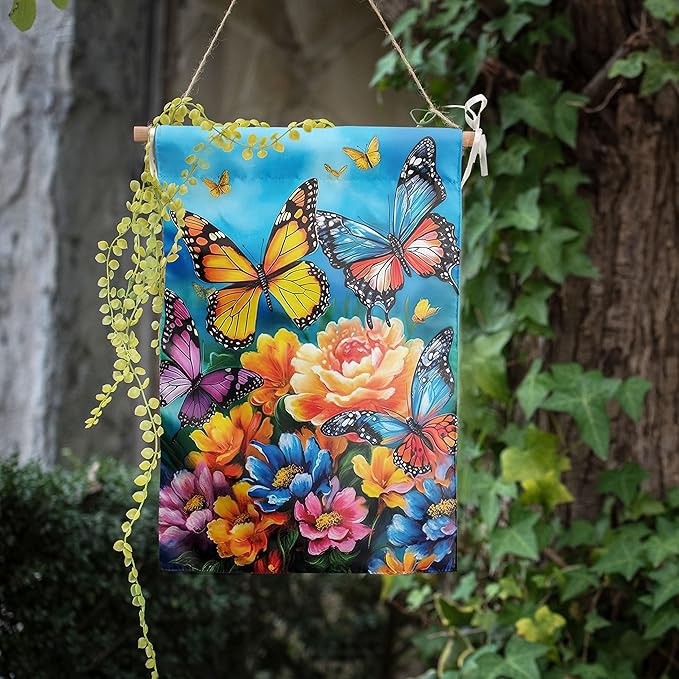 Summer Garden Flags 12x18 Double Sided Spring Butterfly Garden Flag Flower Welcome Flags for Outside Floral Yard Flags Outdoor Front Porch Decor