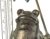Evergreen Garden Metal Frog Statue with Umbrella Glass Rain Gauge Weather Station | Green | Garden Decor Outdoor | 18 Inches Tall | 5" Rain Capacity Easy to Read