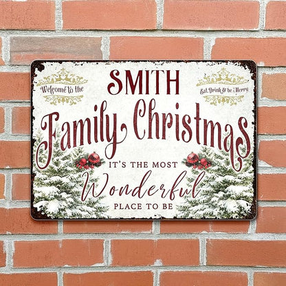 Welcome to The Family Christmas Metal Sign, Personalized Family Metal Sign, Customized Christmas Garden Signs for Families, Families Outdoor Signs on Xmas, Holiday Xmas Gifts