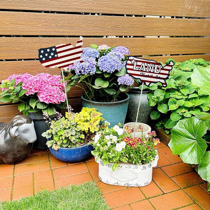 16"H Metal US Flag Garden Stake Fourth of July Outdoor Decorations, Patriotic American Flag Yard Art Ornament for Planter Flower Pot Memorial Day 4th of July Veterans Day Decor