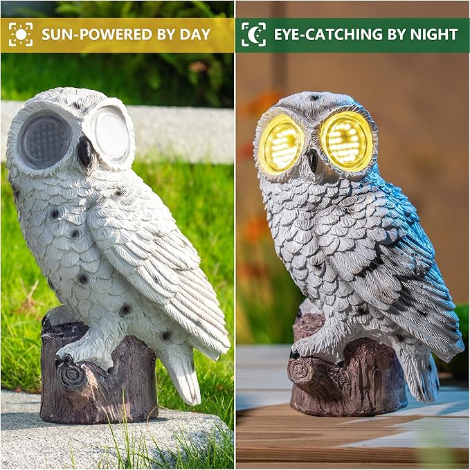 Solar Owl Garden Statue with Led Lights Waterproof Outdoor Decorative Lamp with Moving Eyes, Perfect Unique Gift for Women, Moms, Garden Lovers Ideal for Yard Patios and Lawns