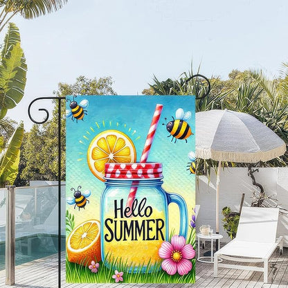 HOMETITUTE Hello Summer Garden Flag Mason Jar Flag 12x18 inch Double Sided Beach Seasonal Flags Yard Outdoor Lawn Decor Rustic Nautical Seasonal Farmhouse Decorations