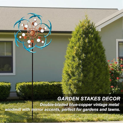 360° Outdoor Wind Spinner, Wind Sculpture Spinner with Metal Stake, Yard Art Decor for Patio, Lawn & Garden (Mirror Style)