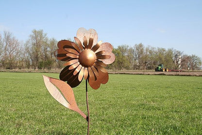 Metal Rustic and Colorful Flower Stakes Ranging from 9.5 to 36 Inches Tall (Sunflower Stake 34" Tall, Naturally Rusted)