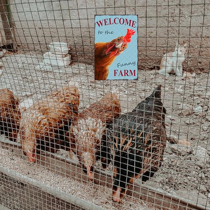 Funny Chicken Sign, Metal Chicken Coop Tin Signs, Welcome to the funny farm, Yard Sign Garage Farm Garden Wall Decor Sign Plaque Outdoor for Home Fence 8 X 12 Inches