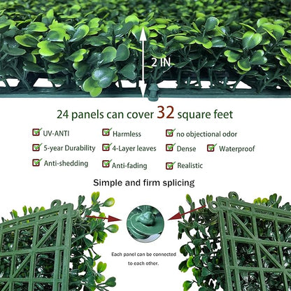 ODTORY Artificial Grass Wall Backdrop Panels,16 X 12 in 24P(32 sqft) UV-Anti Greenery Boxwood Panels for Indoor Outdoor Green Wall Decor & Ivy Fence Covering Privacy