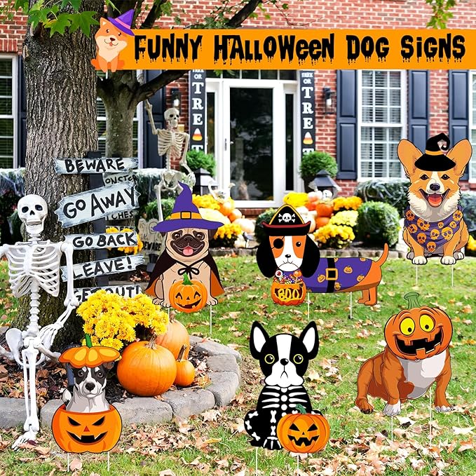 6 PCS Halloween Dog Decorations Cute Halloween Yard Sign with Stakes Dog Yard Decorations Halloween Yard Decorations Outdoor Signs