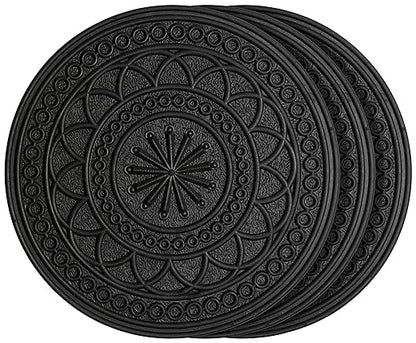 HF by LT Rubber Estate Garden Stepping Stone, Round, 11-3/4 Inches, Black, Set of 3