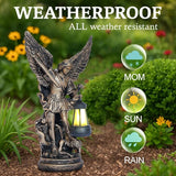 Solar San Miguel Arcangel Outdoor Garden Decor Statues 12.4" Solar St Michael the Archangel Satue for Yard Patio Lawn Porch Decorations Resin St Michael Figurine Religious Collection Sculptures Gifts