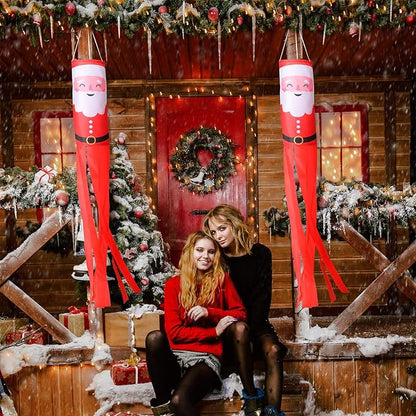 Tatuo 2 Pieces Christmas Windsock Santa Claus Windsock Santa Outdoor Hanging Windsocks Winter Decorative Fabric Wind Sock for Tree Decorations Front Yard Porch Patio Lawn Garden Party