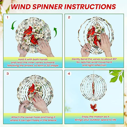 FLAGWIX Cardinal Gifts for Women Men - Cardinal Decor 3D Stainless Steel Wind Spinners Outdoor 12 in - Garden Spinners Outdoor, Cardinals Wind Spinner for Garden Decor, Gardening Gifts for Mom Grandma
