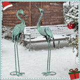 Large Garden Crane Statues & Sculptures - Metal Heron Sculpture Set with Lifelike Patina Bronze Metal Yard Art for Pond, Patio, Lawn - Heron Statue Unique Outdoor Decoration Gift for Women